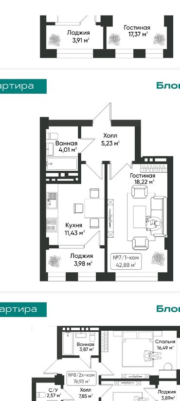 продается квартира жк восточный парк: 1 комната, 43 м², Элитка, 8 этаж, ПСО (под самоотделку)