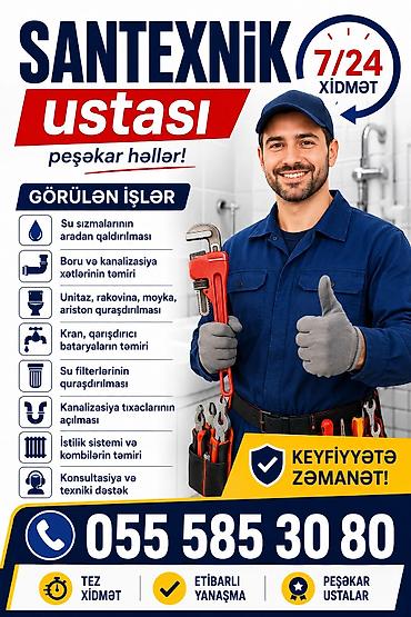 вызов сантехника на дом: Santexnik ustası – peşəkar həllər, 7/24 xidmət. Görülən işlər: - Su — 1
