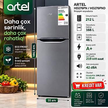 Yeni 2 qapılı Artel Soyuducu Satılır, rəng - Boz, Kredit var