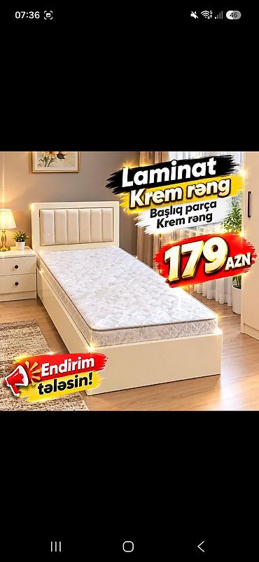 Krem rəng laminat tək nəfərlik çarpayı. - Rəng: krem - Material