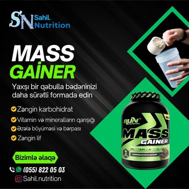 mass gainer qiymeti: MASS Gainer Run Endirimlə cəmi 95AZN✔️ Yüksək effektli MASS Gainer