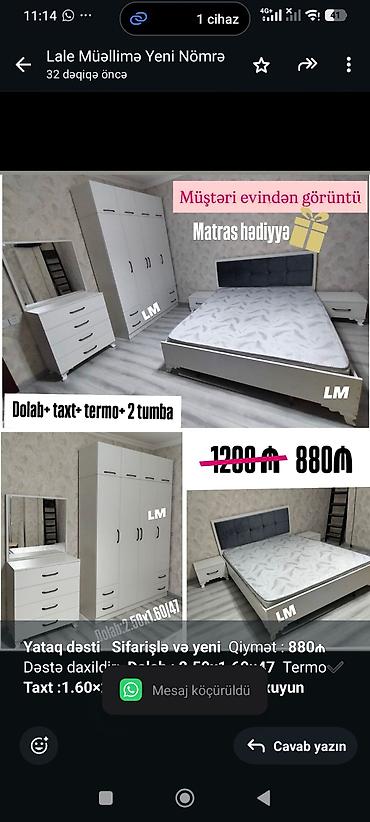 raf ütü qiyməti: *Yataq dəsti* *Sifarişlə və yeni* Qiymət : *880₼* Dəstə daxildir — 1