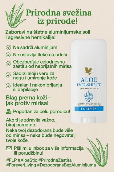 Aloe Ever-Shield dezodorans u stiku pruža celodnevnu zaštitu od