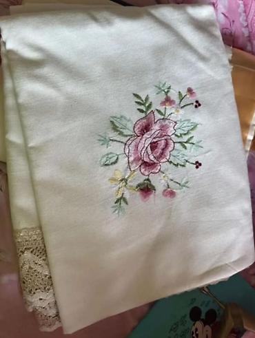 sultan tekstil: Əl işli masa örtüyü/dəst - Material: yumşaq krem rəngli parça - Üst — 1