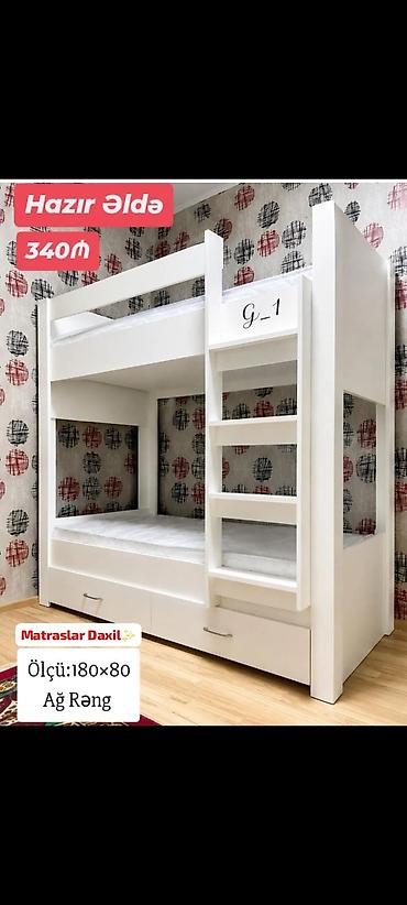 İki mərtəbəli uşaq çarpayısı – ağ rəng - Ölçü: 180×80 - “Matruslar lalafo.az -da İki mərtəbəli uşaq çarpayısı – ağ rəng - Ölçü: 180×80 - “Matruslar