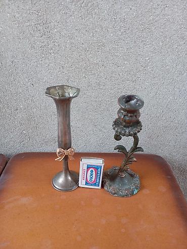 İki ədəd klassik üslublu şamdan dəsti. - Material: metal (tunc/bronz