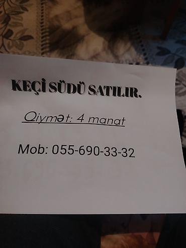 Qida məhsulları: Məhsul: Keçi südü Təsvir: - Təbii keçi südü, gündəlik sağım. - Yemlə — 1