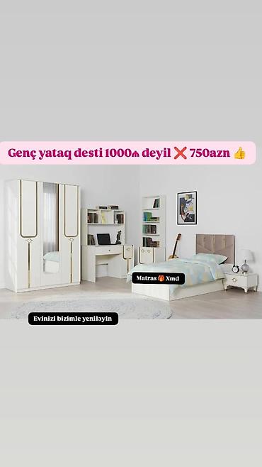 gəncə divan: Gənc yataq dəsti – zərif ağ-qızılı dizayn, müasir minimal üslub. Dəst — 1