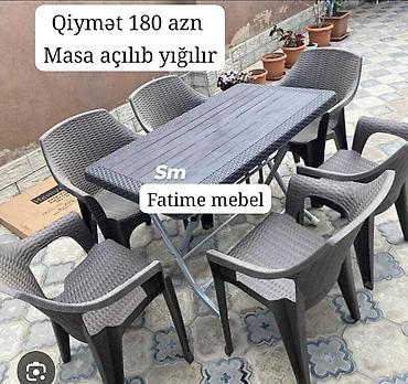 tap az masa ve oturacaqlar: Bağ və ya eyvan üçün 1 masa + 6 stuldan ibarət dəst. - Masa — 1