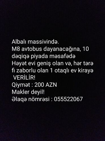 razinde ucuz kiraye evler: Albalı massivində. M8 avtobus dayanacağına, 10 dəqiqə piyada məsafədə