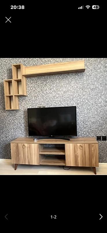 armud koltuk: TV stol sistemi və asma rəf dəsti - Material: ağac teksturalı — 1