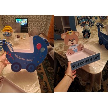 xonça mmc: “Welcome Baby” dekor dəsti - Mövzu: oğlan uşağı üçün mavi rəngli