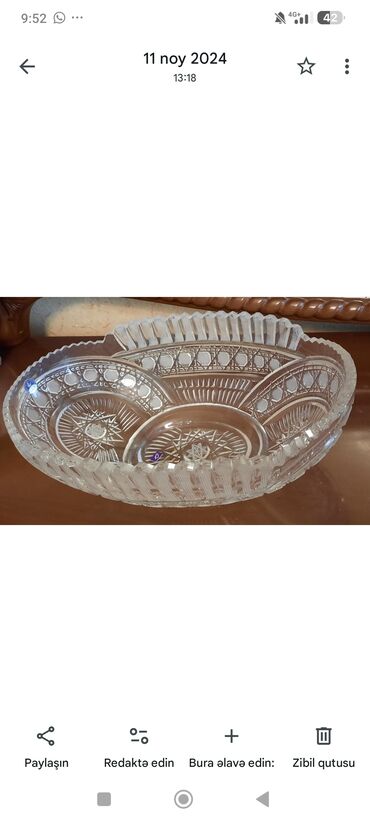 ğünəş paneli: İri ölçülü kristal meyvə/salat qabı - Material: qalın, şəffaf kristal