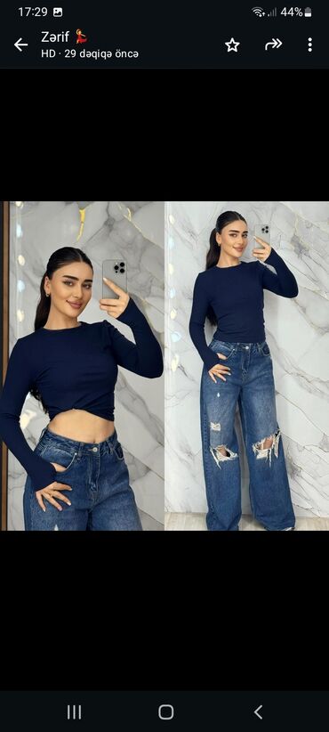 cins pencekler 2019: Qadınlar üçün geniş kəsimli jeans şalvar - Model: Wide-leg/Baggy