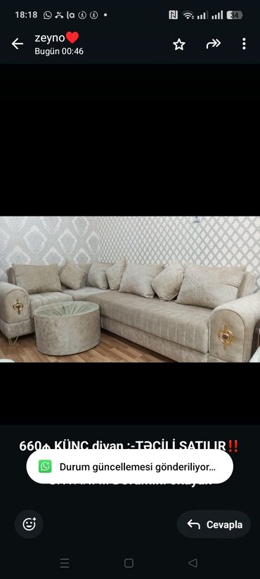 Dolablar: *660₼ KÜNC divan :-TƏCİLİ SATILIR*‼️ Açılır baza var ÜNVAN:-8 noyabr