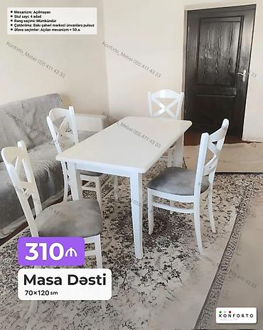 Məhsul: Masa Dəsti Ölçü: 70×120 sm Komplekt: 1 masa + 4 ədəd stul