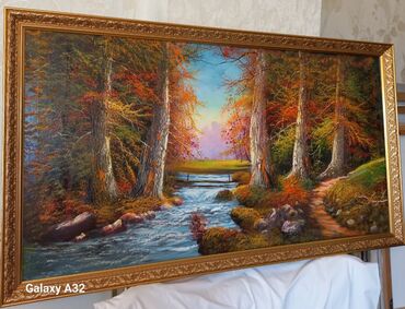 Şəkillər, tablolar: Meşə fonunda çay kənarında yerləşən kənd evinin təsvir olunduğu rəsm — 4