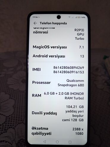 telefonlar lalafo: Honor X9, 128 GB, rəng - Göy, Barmaq izi