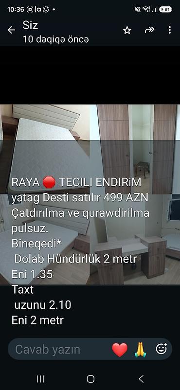 taxt basligi: Yataq dəsti – TECİLİ ENDİRİM Dəst tərkibi: - Taxt (uzunluğu 2.10 m — 1