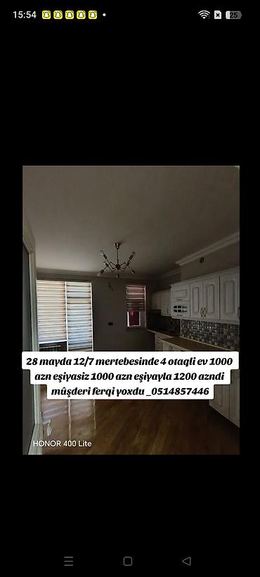 eviler: 28 mayda 12/7 mertebesinde 4 otaqli ev 1000 azn eşiyasiz 900 azn — 1