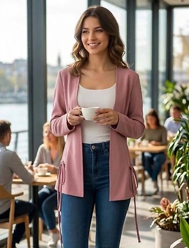 Ženska elegantna jakna/blejzer u puder roze boji - Kroj: ravna — 1