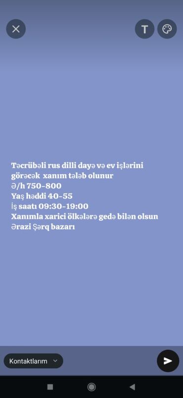 mebel ustasi teleb olunur 2023: Dayə tələb olunur, 46 yaşdan yuxarı, 6/1