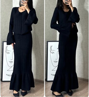 Күнүмдүк көйнөктөр: Черная трикотажная двойка . Состояние нового - Материал: мягкий