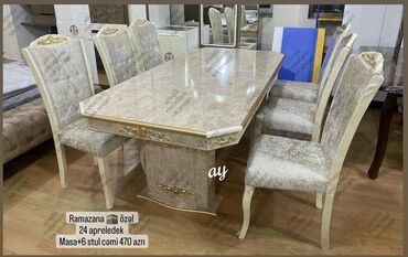 Qonaq otağı üçün, Yeni, Açılmayan, Dördbucaq masa, 6 stul