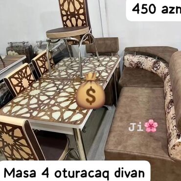 metbex ucun divan: Künc divan masa ve 4 oturacaq rəng seçimi var