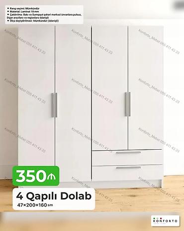 Dolablar: 4 qapılı geyim dolabı Ölçü: 47×200×160 sm Material: 18 mm laminat — 1