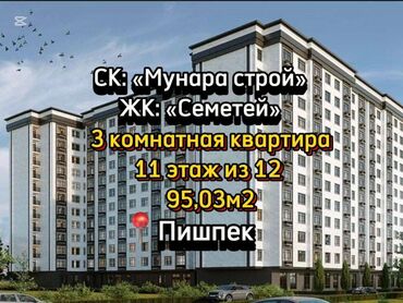 Продажа квартир: 3 комнаты, 95 м², Элитка, 11 этаж, ПСО (под самоотделку)
