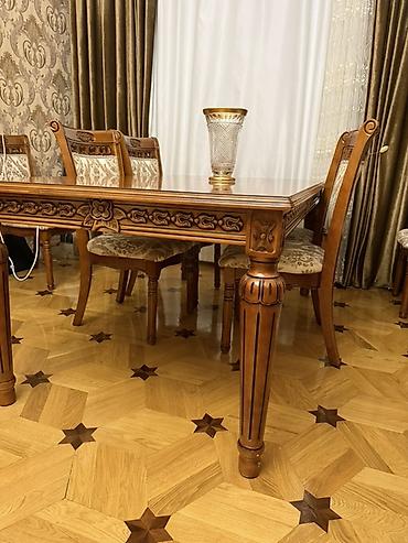 taxta biti: Klassik üslubda massiv ağacdan yemək otağı dəsti - Komplekt: 1 geniş — 4