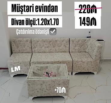 Divan və masa dəstləri: Künc divan və şüşəli masa dəsti - Ölçü (divan): 1.20 x 1.70 m - Rəng — 1