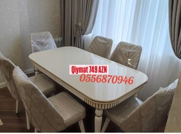 Masa və oturacaq dəstləri: Qonaq otağı üçün, Yeni, Açılmayan, Dördbucaq masa, 6 stul — 21