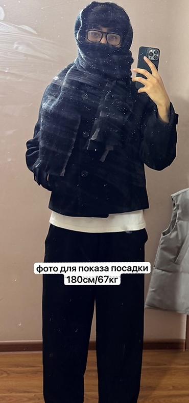 мужской тулуп: Укороченное двубортное пальто/жакет в стиле pea coat, чёрного цвета — 3
