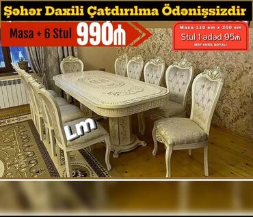 Yataq otağı dəstləri: Qonaq otağı üçün, Yeni, Açılmayan, Dördbucaq masa, 6 stul
