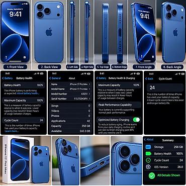 IPhone 17 Pro Max, Б/у, 256 ГБ, Blue Titanium, Зарядное устройство, Кабель, Коробка, 100 % at lalafo.kg IPhone 17 Pro Max, Б/у, 256 ГБ, Blue Titanium, Зарядное устройство, Кабель, Коробка, 100 %