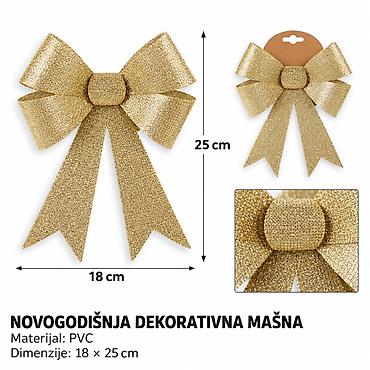 KMT Božićna mašna sa svetlucavim posipom, zlatna 289711 Dekorativna