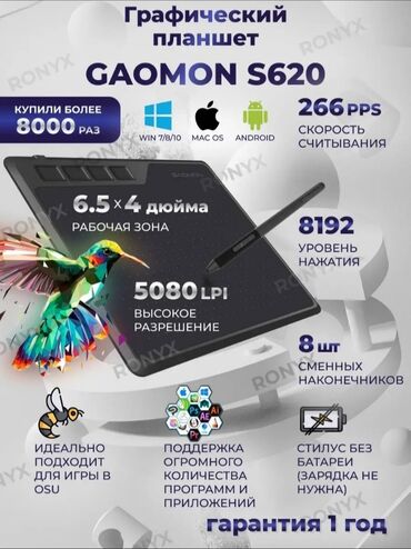 держатели для планшетов combo: Gaomon, Б/у, Размер A5, Кабель, Совместим с iOS, Android, macOS