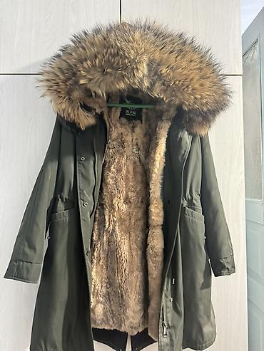 купить плащ мужской: Парка зимняя, хаки. Натуралка. - Теплая меховая подстёжка по всему — 1