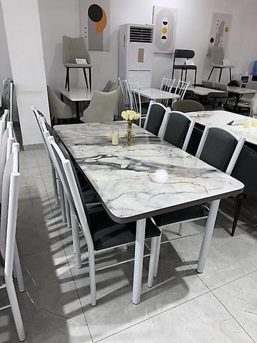 study table: Обеденный комплект: прямоугольный стол с мраморным рисунком и 6 — 3