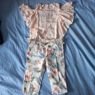 ženski laneni kompleti: Komplet: Majica, Pantalone, 98-104