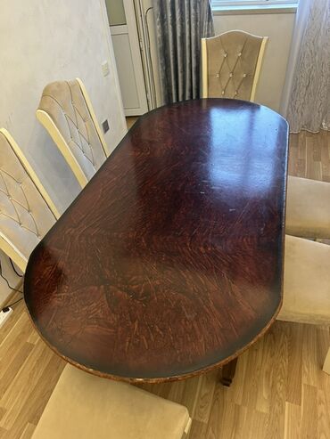 Taburetlər: Qonaq otağı üçün, İşlənmiş, Açılmayan, Oval masa, 6 stul