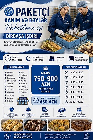 paketleme is: Qablaşdırıcı tələb olunur, İstənilən yaş, Təcrübəsiz, Aylıq ödəniş — 1