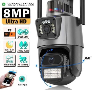 kino kamera: Wifi ve RJ45 Lan Camera Dual lens 8MP Ultra HD 4K PTZ İCSee Firması