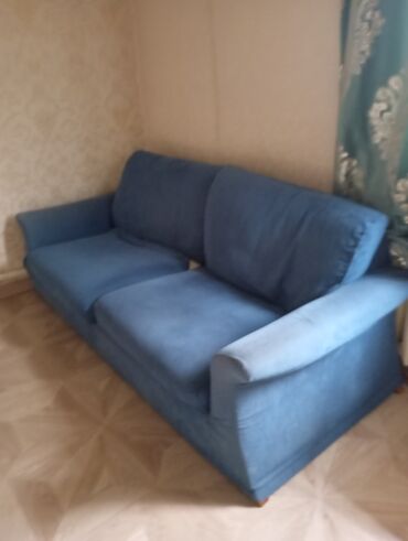мягкая мебель для офиса: Прямой диван, цвет - Синий, Б/у