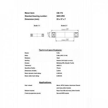 magnat rv 3: LEŽAJ SREDNJEG POGONA CB-172 6805 2RS 25X37X7 | Industrijski ležaj — 1