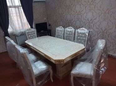embawood masalar: Qonaq otağı üçün, Yeni, Açılmayan, Dördbucaq masa, 6 stul, Azərbaycan