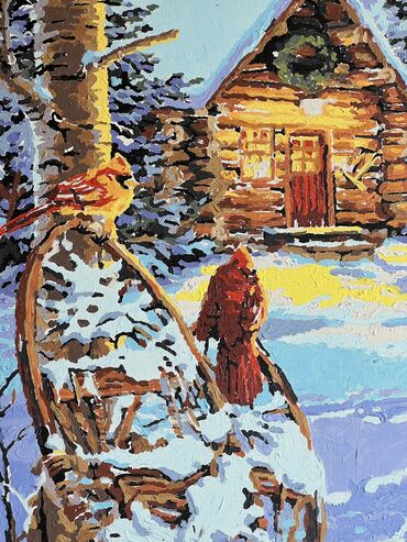 Творчество, искусство: Продаю картину -на холсте без рамыкрасивый зимний рисунок-2000 сом