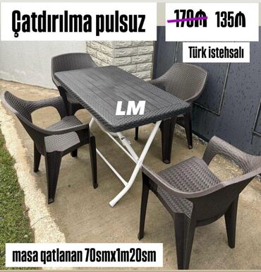 Masa və oturacaq dəstləri: Yeni, Dördbucaq masa, 4 stul, Qatlanan, Stullar ilə, Plastik